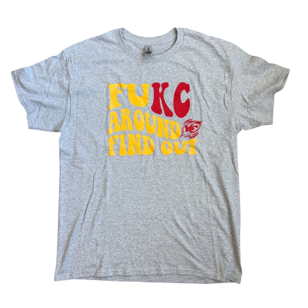 Kansas City Chiefs FUKC Around Find Out Graphic T‎ Shirt Gray Mens Large